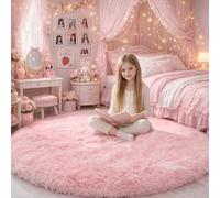 Tapis rond moelleux à poils longs pour décoration de chambre de fille, tapis esthétique et mignon pour chambre de fille, enfant, maison, école, 1,5 m, rose