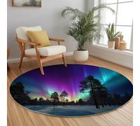Tapis Rond Moelleux de Salon Aurore boréale Forêt de pins Adaptés à la Chambre à Coucher des Enfants décor à la Maison de la Chambre à Coucher décoration intérieure Tapis Rond Ultra Doux 80 cm