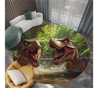 Tapis Rond Moelleux de Salon Cartoon Dinosaure Aventure Jungle Adaptés à la Chambre à Coucher des Enfants décor à la Maison de la Chambre à Coucher décoration intérieure Tapis Rond Ultra Doux 80 cm