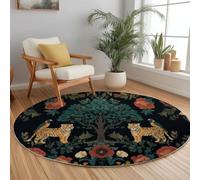 Tapis Rond Moelleux de Salon Floral coloré Animaux tropicaux Arbres Verts Adaptés à la Chambre à Coucher des Enfants décor à la Maison de la Chambre à Coucher décoration intérieure Tapis Rond 150 cm