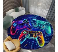 Tapis Rond Moelleux de Salon Manette de jeu Graffiti Néon Esport Adaptés à la Chambre à Coucher des Enfants décor à la Maison de la Chambre à Coucher décoration intérieure Tapis Rond Doux 180 cm