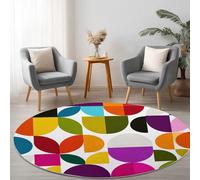 Tapis Rond Moelleux Vintage Géométrique Demi-Cercles Salon, Chambre à Coucher, Chambre d'enfant, Moderne du Milieu du Siècle Interieur Antidérapant Tapis d'Entrée Absorbant 180 cm