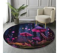 Tapis Rond Monde Magique des Contes De Fées Salon Classic Shaggy Chambre Champignons De La Forêt Poils Ras Antidérapant Fluffy pour Rugs (200Cm, Rose)