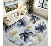 Tapis Rond Monstera Encre de Chine, Poil Ras Lavable en Machine 60 cm | Feuilles de Monstera Effet Encre Fond Blanc, Moelleux Fin Antidérapant, Entretien Facile, Parfait en Descente de Lit et Salon