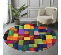 Tapis Rond Motif Abstrait Salon Classic Shaggy Chambre Texture De Bloc De Bois Coloré Poils Ras Antidérapant Fluffy pour Rugs (120Cm, Couleur)