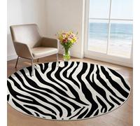 Tapis Rond Motif Animalier 90 cm, Noir Blanc Moquette Ronde Lavable, Tapis Rond Antidérapant Abstrait Zèbre Rayures, Parfait pour Centrer un Salon, Sous une Table Basse ou Décorer une Chambre