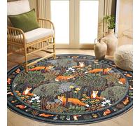 Tapis Rond,Motif botanique Moderne, Fleurs et Animaux des Bois, Noir, ø 100 cm, Personnalisable Tapis Salon Chambre Descente de lit Moquette décoratifs,