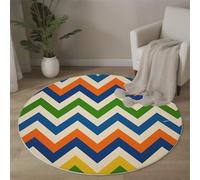 Tapis Rond Motif Chevrons Arc-En-Ciel Rétro 160 Cm, Lavable En Machine Pour Salon, Ne Perd Pas Ses Poils, Antidérapant | Tapis Géométrique Abstrait Pour Chambre À Coucher Chambre D'Enfant, Beige Vert