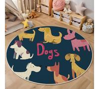 Tapis Rond Motif Chien Dessin Animé 100 Cm Salon Tapis Moelleux Antidérapant Teppich Doux Chambre pour Salon, Salle À Manger, Chambre D’Enfant, Nurserie, Imprimé Animal Simple Décor À La Maison