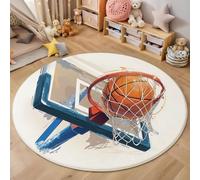 Tapis Rond Mouvement Graffiti Aquarelle pour Salon 60cm, Tapis de Sol Imprimé Basket-Ball Panier De Basket Lavable et Antidérapant, Carpette Couleur Orange Facile à Entretenir, pour Chambre Cuisine