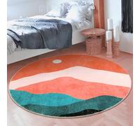 Tapis Rond,Multicolore Géométrique Abstrait Moderne, Rouge, ø 160 cm, Personnalisable Tapis Fauteuil Pouf Salon Décoration Chambre Adulte ou Ado,