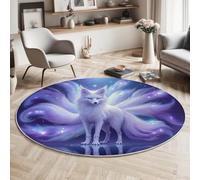 Tapis Rond Mythologie Chinoise Ancienne Salon Classic Shaggy Chambre Magnifique Motif De Renard À Neuf Queues Poils Ras Antidérapant Fluffy pour Rugs (80cm, Bleu-Violet)