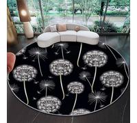 Tapis Rond Nature Pissenlit Pompon 60 Cm - Tapis Doux Et Moderne pour Salon, Chambre, Bureau Ou Entrée, Antidérapant, Facile À Nettoyer, Résistant Et Confortable Noir