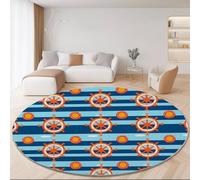 Tapis Rond Navigation Style 180cm, Tapis Antidérapant Lavable en Machine, Simple Rétro Géométrique Rayures Carpette Imprimé Convient pour Le Salon la Chambre et Le Balcon Bleu Marine