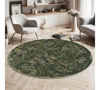 Tapis Rond Nervures Élégantes Des Feuilles D'Aneth Plante Vintage - Moquette Lavable Poils Courts Doux Antidérapant Pour Chambre À Coucher Salon Vestibule Entrée Chambre D'Enfant, Vert Foncé 80 Cm