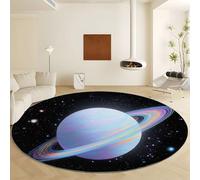 Tapis Rond Noir Ø 90 cm Ciel Étoilé Planètes Dans L'Espace Tapis Antidérapant Microfibre Doux et Moelleux, Moquette Rond Antidérapant Lavable pour Salon Chambre Chambre Enfants Salle à Manger