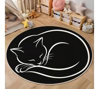 Tapis Rond Noir 160cm Lavable Machine, Tapis de Sol Imprimé Chat Contour Antidérapant Mignon Simple Ultra Doux, pour Salon Chambre Cuisine Nursery Salle de Jeux
