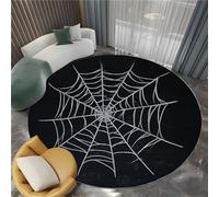 Tapis Rond Noir Lavable, Tapis Surréalisme Animal Toile D'Araignée Blanche Réducteur de Bruit Facile à Nettoyer - Paillasson Antidérapant Imprimé pour Salon Chambre Bureau (60 cm