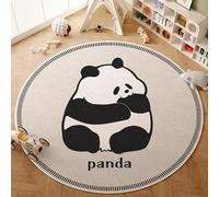Tapis Rond Noir Panda Beige Tapis Exterieur Rond pour Jardin Terrasse Intérieur Salon Chambre Antidérapant Court en Peluche Doux Lavable en Machine 100 cm