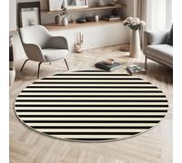 Tapis Rond Noir pour Interieur, Tapis Imprimé Simple Rayé Lavable et Antidérapant Minimalisme Géométrie, Facile à Entretenir pour Salon Chambre à Coucher Cheminée 150cm