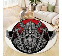 Tapis Rond Noir pour Salon 60cm, Antidérapant Lavable Guerrier Hache Imprimé Décoration Style Tribal Viking Tapis, pour Chambre Cuisine Balcon Terrasse Salle à Manger Moquette