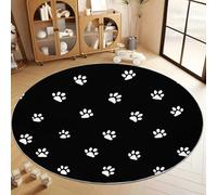 Tapis Rond Noir Salon, Minimalisme Mignon Empreinte De Patte Tapis Décoratifs Imprimés - Paillasson Rond Lavable en Machine Antidérapant pour Chambre d’Enfant 120 cm