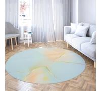 Tapis Rond Nordique en marbre Frais Fond dégradé Bleu Clair avec Motif de Ligne d’Or Tapis circulaires lavables pour Balcon de Salon 160cm