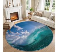 Tapis Rond Océan Moderne 200 cm Turquoise pour Salon Lavable en Machine | Antidérapant Tapis doux Poil Ras avec Sports l'Extrême Turquoise Vagues de l'Océan pour Chambre Descente de Lit Intérieure