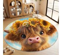 Tapis Rond Ocre Jaune-Brun Salon, Tapis de Sol Décoratif Mignon Charmant Floral Animaux Antidérapant et Lavable en Machine pour Salon Chambre Cuisine Balcon Terrasse, 80 cm