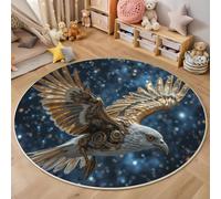 Tapis Rond Oiseau Mécanique 90 Cm Salon Tapis Moelleux Antidérapant Teppich Doux Chambre pour Salon, Salle À Manger, Chambre D’Enfant, Nurserie, Thème du Ciel Étoilé Décor À La Maison Bleu Foncé