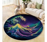 Tapis Rond Ondes Psychédéliques, Tapis D'Intérieur Antidérapant, Durable Et Lavable, Art Nouveau, Convient pour Le Salon, La Chambre, Cuisine Ou Salle À Manger - Bleu Foncé - 240 Cm Rond
