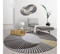 Tapis Rond Or Gris Noir Microfibre Tapis Doux Lavable en Machine,Tapis De Chambre Rond Doux Et Confortable Moderne,Moquette Chambre Antidérapant Tapis,Tapis Chambre Adulte Diamètre 140Cm