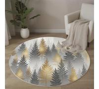 Tapis Rond Or pour Interieur, Tapis Imprimé Forêt De Pins Brume Lavable et Antidérapant Forêt Plantes, Facile à Entretenir pour Salon Chambre à Coucher Cheminée 60cm
