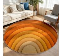 Tapis Rond Orange 90 cm pour Salon, Motif Arches et Lignes Rétro Moderne | Lavable en Machine & Antidérapant, Moquette Douce Poils Ras Bauhaus pour Salon Contemporain, Entrée et Coin Bureau Chic