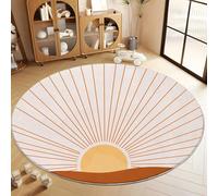 Tapis Rond Orange Salon, Minimalisme Soleil Lignes Tapis Décoratifs Imprimés - Paillasson Rond Lavable en Machine Antidérapant pour Chambre d’Enfant 120 cm