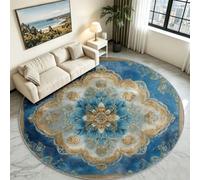 Tapis Rond Oriental Baroque pour Salon Antidérapant Lavable Machine 160 cm | Doux Poil Ras Tapis pour Chambre à Coucher, Entrée, Descente de Lit, Fleurs Plante Feuilles Adulte Chambre, Cuisine, Couloir