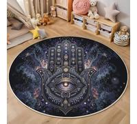 Tapis Rond Paume Yeux Symboles, Poils Courts Pliable Galaxie Mysticisme Bleu Tapis, Lavable en Machine et Facile d'entretien, pour Cuisine Salon Salle à Manger - 60cm