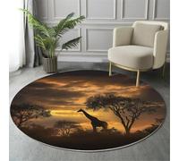 Tapis Rond Paysage De Coucher De Soleil Africain Salon Classic Shaggy Chambre Girafe Majestueuse Poils Ras Antidérapant Fluffy pour Rugs (180cm, Couleur Orange)