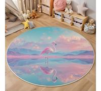 Tapis Rond Paysage De Rêve - Lavable en Machine - Reflet De Flamant Rose - pour Salon, Chambre à Coucher, Salle de Bain - - Rose - 160cm
