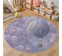 Tapis Rond Paysage Fantastique Fleurs Cerisier - Lavable en Machine - Texture Étrange Montgolfière - pour Salon, Chambre à Coucher, Salle de Bain - - Violet Clair - 160cm