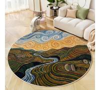 Tapis Rond Paysages De Campagne Sous Un Ciel Étoilé Vert Olive Salon 180 Cm