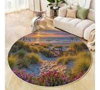 Tapis Rond Paysages Naturels Photographie pour Salon 60cm, Tapis de Sol Imprimé Plages Dunes De Sable Lavable et Antidérapant, Carpette Vert Facile à Entretenir, pour Chambre Cuisine Balcon Terrasse