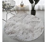 Tapis rond pelucheux à poils longs - Tapis circulaire à poils longs pour salon et chambre à coucher - Gris clair - 1,9 m
