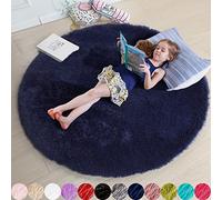 Tapis rond pelucheux pour chambre à coucher, chambre d'enfant, adolescent, tapis à poils longs, 1,5 x 1,5 m, bleu marine foncé