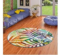 Tapis rond - PERGAMON - Faro - Motif tropical multicolore - 120 cm - Synthétique - Moderne