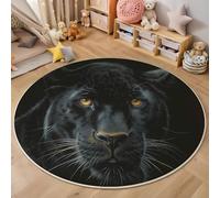 Tapis Rond Photographie Animalière, Doux Poils Courts Léopard Gros Plan Sauvage Imprimé Antidérapant et Lavable Noir Tapis de Sol, pour Décoration Salle à Manger Canapé Cuisine 120cm