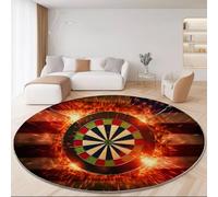 Tapis Rond Photographie Style 150cm, Antidérapant Lavable En Machine Carpette Flammes Drapeaux Cible De Fléchettes Tapis Salon Rond Imprimé Pour Salle À Manger Chambre D’Enfant Nurserie Couleur