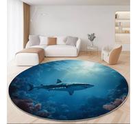 Tapis Rond Photographie Style 90cm, Lavable Antidérapant Résistant Tapis pour Salon - Simple Océan Animal Requin Léger Moquette Imprimé pour Salle à Manger Chambre d’Enfant Nurserie Bleu Marine