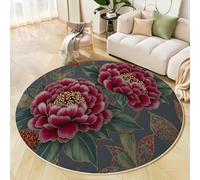 Tapis Rond Pivoine, Tapis D'Intérieur Antidérapant, Durable Et Lavable, De Magnifiques Fleurs, Convient pour Le Salon, La Chambre, Cuisine Ou Salle À Manger - Couleurs Mélangées - 100 Cm Rond