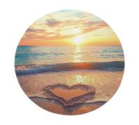 Tapis Rond Plage côtière cœur Sable Romantique Coucher Soleil Vibrant crépuscule Horizon Tapis été Tropical carpette Salon Chambre entrée 120x120cm